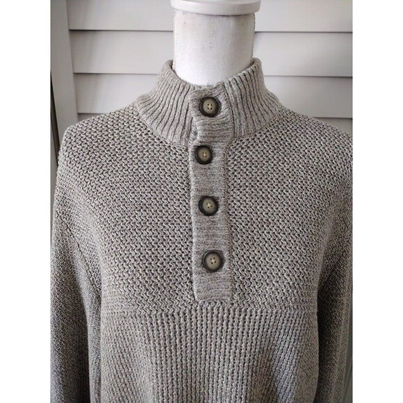 G.H. Bass & Co. Mens Size L‎ Grey Canyon 4 Button Mockneck Sweater Sherpa Collar - Picture 2 of 9